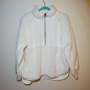 Halcyon White Quilted FauxFur Fuzzy Henley Sweater nwt